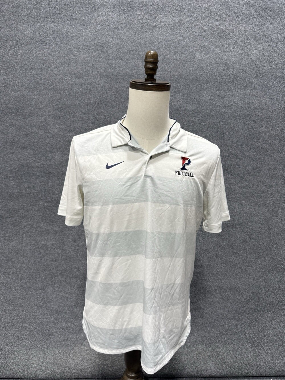Nike Dri-FIT Penn Football Polo Shirt Mens Medium White Gray Striped Embroidered